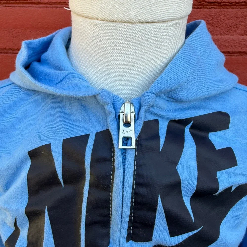 Vtg Nike Zip‎ Up Hoodie Infant Size 18M Baby Blue Spellout Sportwear Streetwear